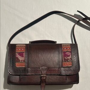 Brown Leather Crossbody Bag with Patterned Accents